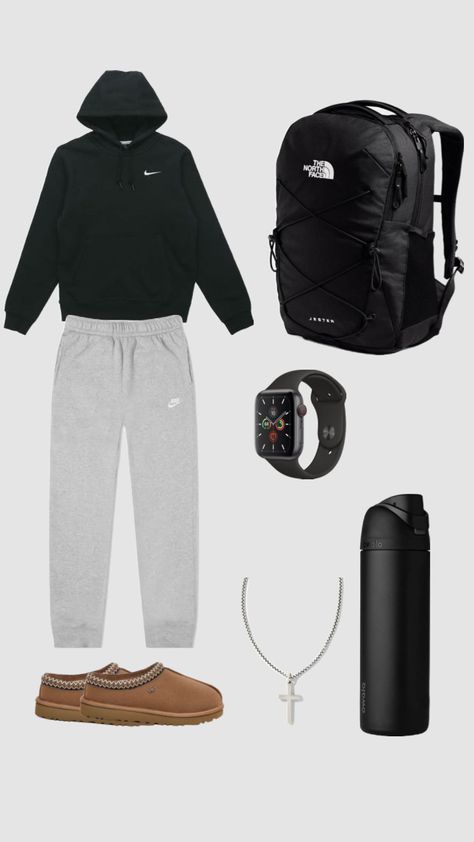 Grey Nike Sweatpants Outfits, Sweatpants Outfit Black, Nike Sweatpants Outfit, Casual Athletic Outfits, Gray Hoodie Outfit, Nike Hoodie Outfit, Gray Sweatpants Outfit, Mochila Jansport, Grey Nike Sweatpants