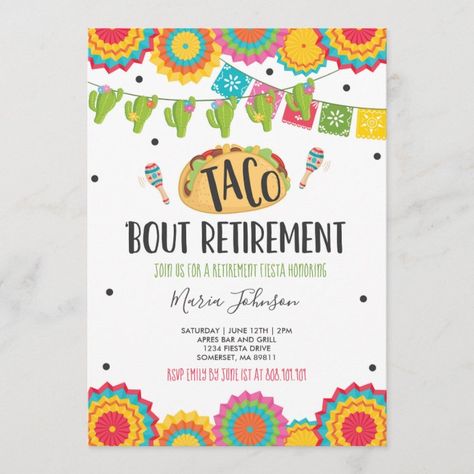 Fiesta 2nd Birthday, Taco Twosday Birthday, Retirement Party Themes, Fiesta Baby Shower Invitations, Taco Twosday, Birthday Fiesta, Retirement Invitation, Retirement Invitations, Retirement Party Invitations