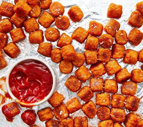 Air-Fried Sweet Potato Tots Sweet Potato Tots, Sweet Potato Sides, Potato Tots, Fall Menu, Cooking Sweet Potatoes, Potato Sides, Glazed Carrots, Tater Tots, Bowl Of Soup