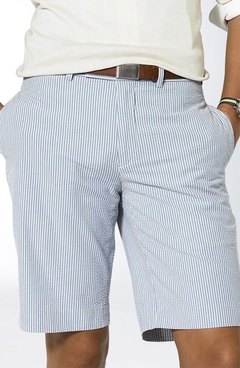 Seersucker Shorts Collection, Short Men Fashion, Seersucker Shorts, Mens Trends, Don't Judge, Gentleman Style, Mens Fashion Summer, Collared Shirt, Mens Casual Outfits