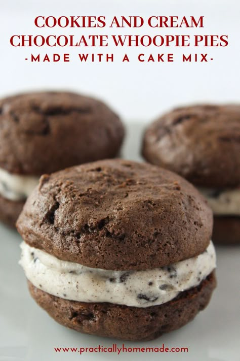 Cake Mix Whoopie Pies, Cookies And Cream Filling, Cake Mix Cookie, Chocolate Cake Mix Cookies, Whoopie Pie Recipe, Chocolate Whoopie Pies, The Best Cookies, Whoopie Pie, Best Cookies