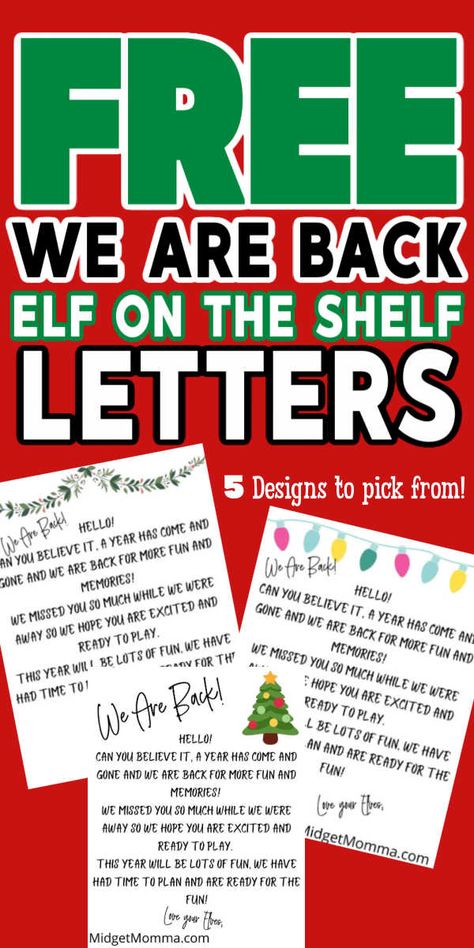 Have multiple Elf on the Shelf elves that come each year? Then you need these We are Back Elf on the Shelf Printable Letters! Easy Elf on the Shelf I'm back priintable for those with multiple elves! Faith Based Elf On The Shelf Arrival Letter, Elves Arrival Letter, Elf Back Letter Printable Free, Were Back Elf On Shelf Letter, Elf On The Shelf Arrival Letter Free Editable, Elf On The Shelf I’m Back Sign, Elves Return Letter, Elf On The Shelf Advent Calendar Letter, Elf I’m Back Letter Free