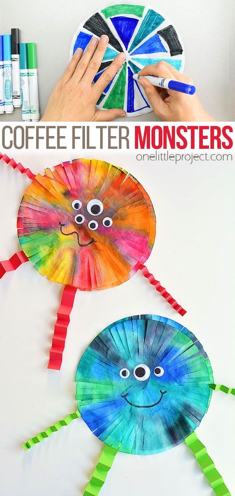 Halloween Projection, Plate Crafts For Kids, Spooky Halloween Crafts, Monster Craft, Paper Plate Crafts For Kids, Coffee Filter Crafts, Monster Crafts, Fun Halloween Crafts, Make Coffee