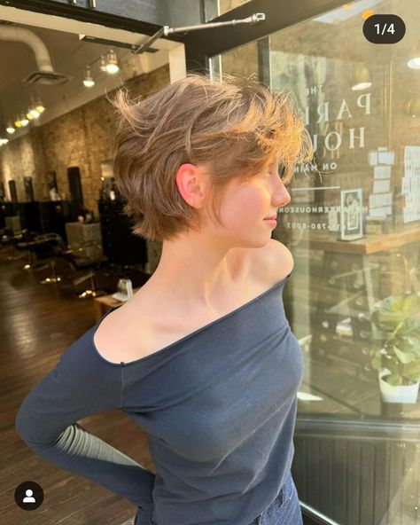 Lived In Pixie Cut, Grown Out Pixie With Bangs, Aesthetic Pixie Haircut, 2000s Haircuts Short, Mod Pixie Haircut, Outfits For Pixie Haircut, Bixie 90s Haircut Short, "bixie" Hairstyles, Very Short Layered Bob