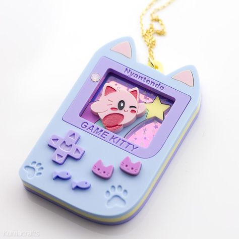 New Kawaii Jewellery at Kumacrafts - Nyantendo Game Kitty Kawaii Necklace, Pastel Necklace, Images Kawaii, Yami Kawaii, Kawaii Jewelry, Kawaii Accessories, Kawaii Aesthetic, Laser Cut Acrylic, Tiny Hand