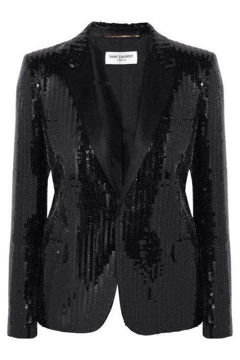 SAINT LAURENT “Sequined tuxedo jacket” Luxury Outerwear, Brandon Maxwell, Versace Dress, Sequin Blazer, Women Coat, Wrap Jacket, Evening Jackets, Tuxedo Jacket, Michael Kors Collection