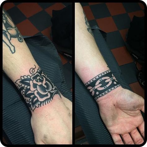 Find your next tattoo Cuff Tattoo Wrist, Traditional Tattoo Wrist, Arm Cuff Tattoo, Cover Up Tattoos For Men, Wrap Around Wrist Tattoos, Tattoos About Growth, Wrist Tattoo Cover Up, Wrap Around Tattoo, Cuff Tattoo