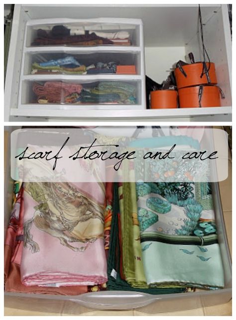 scarf storage and care - une femme d'un certain âge How To Store Scarves In Closet, How To Store Silk Scarves, Storing Scarves, How To Store Scarves, Liberty Scarf, Hanging Shoe Storage, Shoe Storage Unit, Scarf Storage, Scarf Organization