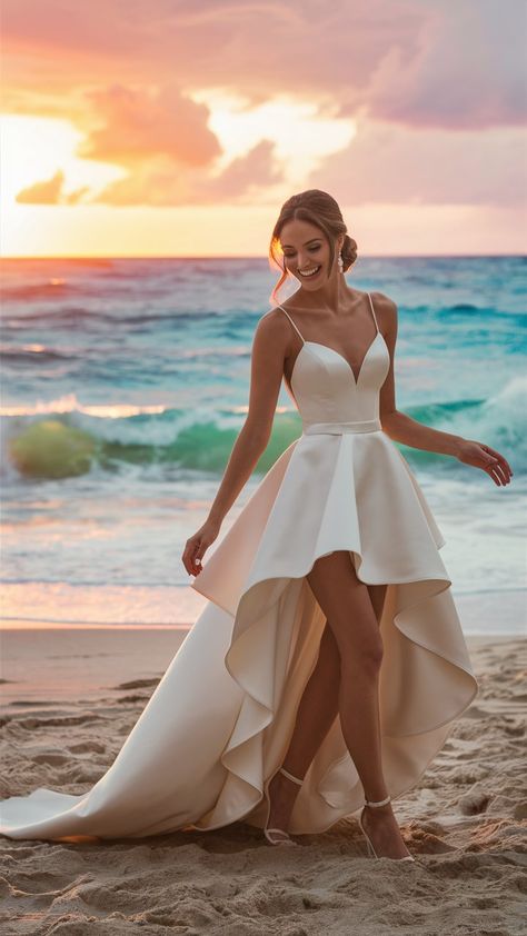 10 Beach Wedding Dresses You Will Fall In Love With! – fashionbylina.com Black Weeding Dress, Beachy Wedding Dress, Beach Style Wedding Dresses, Vampire Wedding, Short Wedding Dress Beach, Wedding Cake Art, Silver Wedding Dress, Short Bride, Wedding Dress 2024