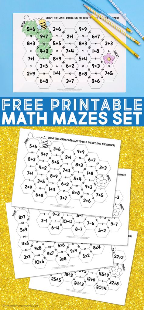 Free Printable Math Mazes #freeprintable #mathworksheets #homeschool #mathprintables #mathactivities #kidsactivities #math Math Facts Worksheets Free Printable, Math Must Do May Do, Math Brochure Ideas, Dyscalculia Activities Free Printable, Math Mazes Free Printable, Free Printable Math Games, Math Game Printable, Math Coloring Pages Free Printable, Free 2nd Grade Math Worksheets