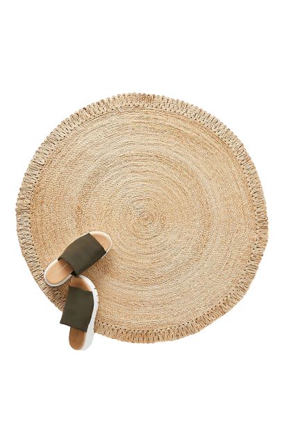 LOVE LOVE LOVE this round jute doormat. Love the fringe, boho vibes, natural / neutral vibes, and everything about it. Oh, and did I mention it's on sale for $50? #house #home #entryway #decor #discount #sale Jute Doormat, Anthropologie Home, Cheap Furniture, Home Outdoor, Floral Fragrance, Boho Vibe, Store Decor, Round Rugs, Shoe Storage