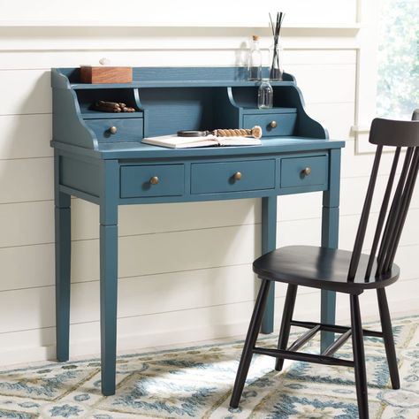 PRICES MAY VARY. The teal finish of this writing desk will create a perfect accent to your home Crafted of sturdy pine wood Perfect for living room, family room, den, library, or study; Always use felt pads under all articles to prevent discoloration or softening of lacquer Assembly required, this writing desk measures 36.2" x 19.1" x 40.5"; Plastic and rubber bases on items can discolor wood Regular attention and maintenance of fine furniture can ensure its beauty for years to come Kitchen For Kids, Storage Cubbies, Spindle Dining Chair, Roll Top Desk, Cubby Storage, Secretary Desks, Roll Top, Kids Kitchen, Office Furniture Desk