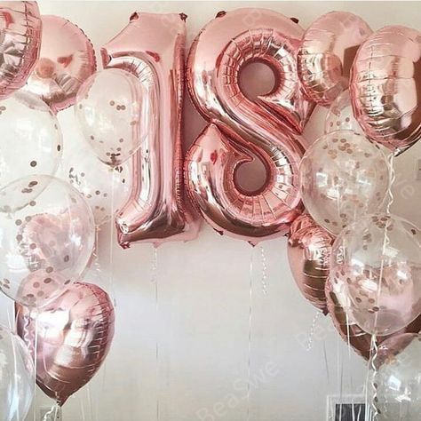 18th Party Ideas, 18th Birthday Decorations, Eighteenth Birthday, 18th Birthday Cake, Rose Gold Party, 18th Birthday Party, Adult Birthday Party, Number Balloons, Girl Birthday Party