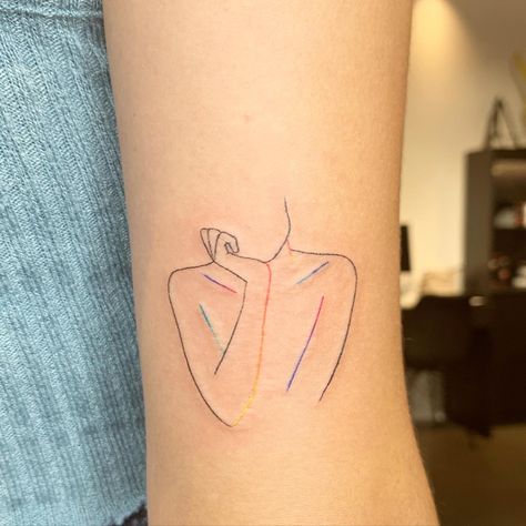 Subtle Sapphic Tattoos, Women Empowerment Tattoo, Female Form Tattoo, Lesbian Tattoo Ideas Design, Sapphic Tattoo Ideas, Fem Tattoos, Lesbian Tattoo, Lesbian Colors, Line Art Tattoo