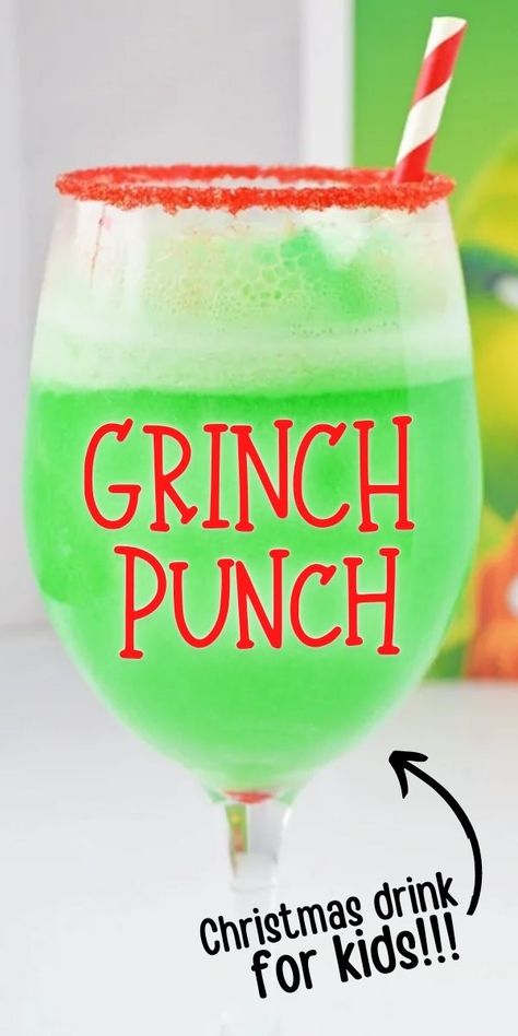 The Grinch Snacks For Kids, Grape Grinch Snacks, Grinch Christmas Punch Recipes, Kids Grinch Punch Recipe, Christmas Kid Drinks Fun, Grinch Mock Tail, Fun Christmas Dinners For Kids, Grinch Waffles For Kids, Grinch Punch Without Sherbert