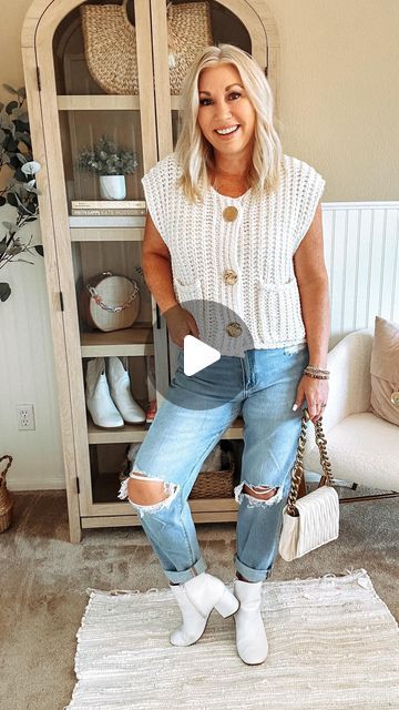 Jamie & Brandy on Instagram: "Styling the viral Amazon sweater vest two ways. Thoughts on this style? I love it. Wearing a size medium. Size down for a less boxy more cropped fit.   Comment SHOP below to receive a DM with the link to shop this post on my LTK ⬇ https://liketk.it/4PoGK  Summer to fall style Sweater vest outfit ideas #ltkseasonal #ltkover40 #ltkfallsale  #amazonfinds #amazonfashionfinds #viralsweater #sweatervest #shopthelook #fashionover40 #howtostyle #outfitideasforyou #summertofallfashion" Sweater Vest Outfit Ideas, Vest Outfit Ideas, Style Sweater Vest, Amazon Sweater, Sweater Vest Outfit, Vest Outfit, Summer To Fall, Hem Sweater, Style Sweater