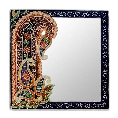 Mirror, 'Precious Paisley'. Shop from #UNICEFMarket and help save the lives of children around the world. Lipan Art Mirror Work Krishna, Meenakari Painting On Mirror, Rajasthani Mirror Work, Buddha Lippan Art Mirror, Radha Krishna Lippan Art Mirror, 3d Relief Art, Wall Mirror Diy, Handmade Mirror, Small Wall Mirrors