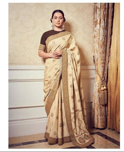 Kangana Ranaut Saree, Ivory Saree, Sabyasachi Saree, Ruffled Saree, Round Boat, Sabyasachi Sarees, Party Wears, Cotton Saree Blouse Designs, Sarees For Girls