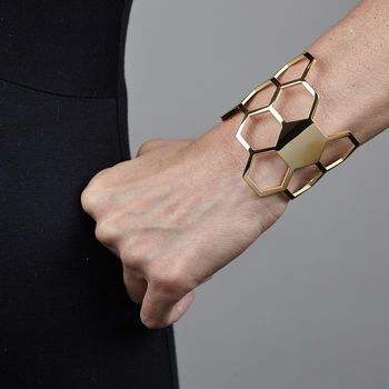 Honeycomb Cuff Geometric Bangle, Honeycomb Shape, Knot Bangle, Word Necklace, Geometric Bracelet, Hexagon Design, Geometric Studs, Leather Luggage Tags, Leather Keyring