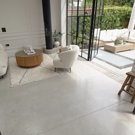 Hannah discovered our polished concrete on social media and fell in love with Cool Grey. The satin finish works beautifully with bright open windows providing ample natural and reflected light ✨ Polished Concrete Floor Residential, Polished Concrete Patio, Cream Couch, Polished Cement, Concrete Finishes, Reflected Light, Stamped Concrete, St Croix, Polished Concrete