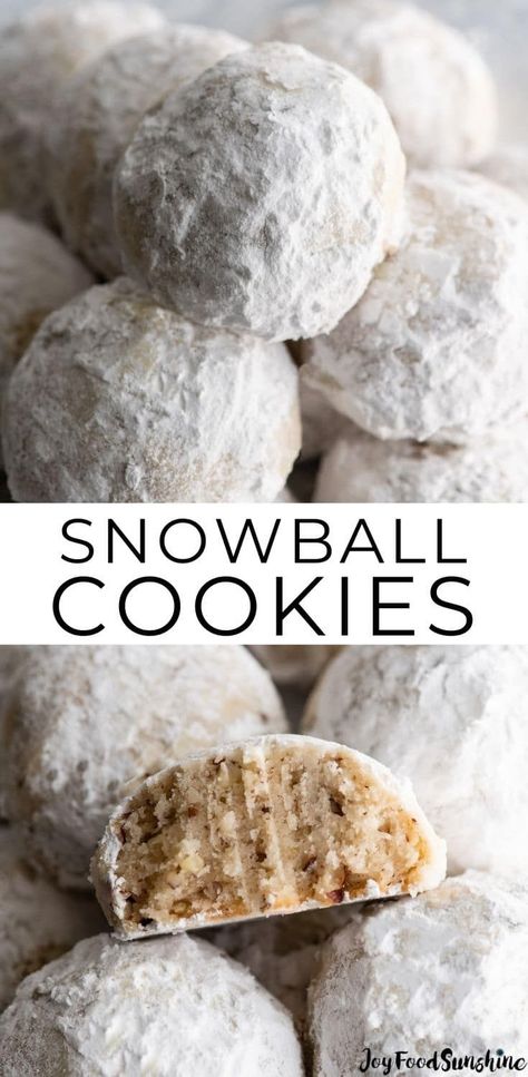 Pecan Snowball Cookies are easy to make with 7 ingredients. They are buttery, nutty, and melt-in your mouth delicious. These butterball cookies are an old family recipe, and a must-make Christmas cookie! Classic Snowball Cookies, Butterball Cookies, Simple Holiday Cookie Recipes, Snowballs Recipe, Pecan Snowballs, Pecan Snowball Cookies, Easy Holiday Cookies, Easy Bar Recipes, Snowball Cookie Recipe