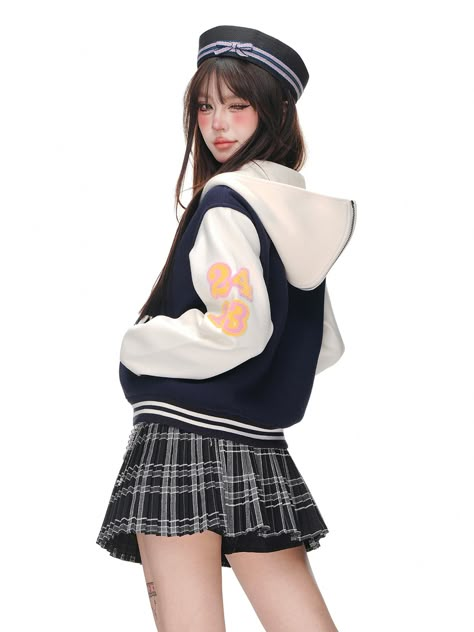 This button-front jacket is adorned with charming embroidery, featuring bows, strawberries, and letters. One side pocket is embellished with a bear embroidery and a heart-shaped ornament with ruffle details. The collar of this jacket boasts a unique design; the back of the collar is equipped with a zipper, which when zipped up, transforms the jacket into a hooded outerwear.  Please note that the price includes only the jacket.   	 		 			Size 			S 			M 			L 		 		 			Length 			56.5 			58 			59.5 Person With Jacket Reference, Profile Poses, Jacket Reference, Basket Girl, U Letter, Letters Embroidery, Steampunk Fashion Male, Bear Embroidery, Gothic Skirts