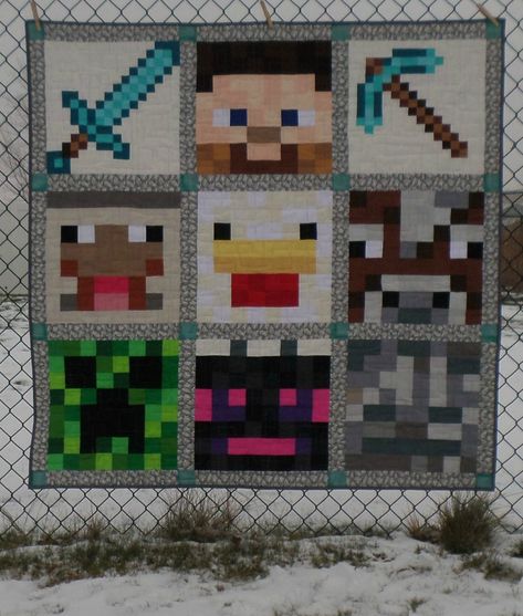 Minecraft Quilt Pattern, Frozen Quilt, Minecraft Quilt, Minecraft Skeleton, Skeleton Face, Barn Quilt Designs, Quilt Block Pattern, How To Finish A Quilt, Barn Quilt