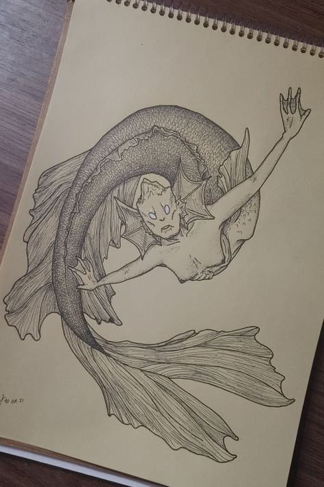 Scary Ocean Drawings, Mythic Creatures Drawings, Mystic Drawing Ideas, Mystic Creatures Drawings, Mythical Sea Creatures Drawing, Siren Drawing Creepy, Mythical Creatures Sketches, Sea Monster Sketch, Mermaid Fin Drawing