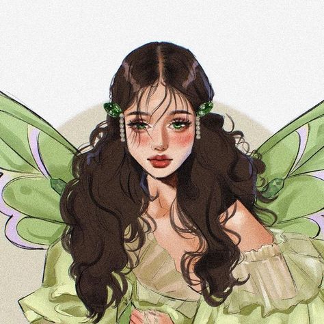 Vivian Lihonde •commissions open• on Instagram: "Emerald • 1st day - Gem + Fairy 🧚🏾‍♀️" Fairy Icon Pfp, Brown Hair Fairy Art, Kawaii Fairy Drawing, Fairy Oc Art, Fairy Art Drawing, Fairy Girl Drawing, Fairies Drawing, Fairy Sketches, Fairy Digital Art