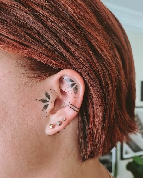 Line And Dot Tattoo Ear Tattoos For Women Inner, Line And Dot Tattoo, Tattoos Ear, Inner Ear Tattoo, Pelo Color Vino, Rainbow Tattoos, Ear Tattoo Ideas, Dot Tattoos, Ear Tattoos