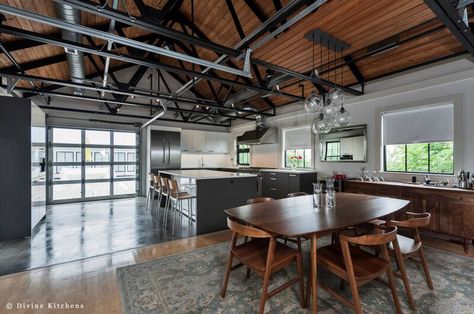 How to Design an Industrial Style Kitchen — Divine Design+Build Industrial Kitchen Decor, Polished Concrete Kitchen, Modern Industrial Loft, Industrial Decor Kitchen, Exposed Ceiling, Modern Industrial Kitchen, Industrial Apartment, Industrial Kitchen Design, Loft Kitchen