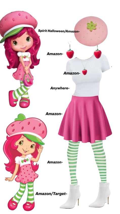 2009 strawberry shortcake costume mostly from Amazon Princess Bubblegum Costume Diy, Easy Strawberry Shortcake Costume, Strawberry Shortcake Diy Costume, Diy Strawberry Shortcake Costume, Princess Bubblegum Costumes, Strawberry Shortcake Halloween Costume, Cake Costume, Strawberry Shortcake Outfits, Strawberry Shortcake Costume