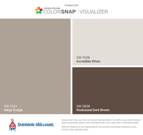 Exterior Paint: Walls- SW7031 Mega Greige, Trim- SW7028 Incredible White, Front Door/Accents- SW2808 Rookwood Dark Brown Dark Brown Exterior Trim, Best Exterior Color Combinations, Exterior House Colors With Brown Trim, Dark Brown House Exterior Accent Colors, Dark Brown Door Exterior, Dark Brown Home Exterior, White House With Dark Brown Trim, White House Brown Trim Exterior, Dark Brown Exterior Paint