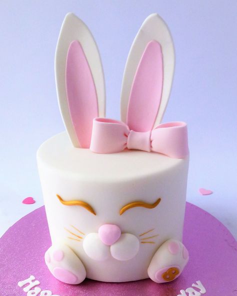 Rabbit Cake Design, Rabbit Birthday Cake, Bunny Rabbit Cake, Bunny Birthday Cake, Blue Colour Scheme, Rabbit Birthday, Smiley Happy, Rabbit Cake, 1st Birthday Cakes