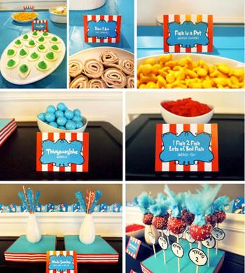 When a friend of ours sent us photos of this one-year-old's birthday party that he attended (which he described as a bash that "put Martha Stewart to shame") we had to share em. Especially because so many aspects of the party were lovingly handmade and nothing cost an arm and a leg. Foods For Birthday, Dr Suess Baby, Dr Suess Birthday, Dr Seuss Party Ideas, Dr Seuss Birthday Party, Dr Seuss Baby Shower, Dr Seuss Party, Seuss Party, Dr Seuss Birthday