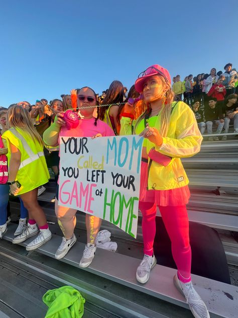 Neon Theme Spirit Week, Neon School Theme Outfit, Neon Outfits For School Spirit Week, Neon School Spirit Day, Neon Outfits Football Game, Neon Football Game Theme Signs, Neon Night Football High Schools, Pink Out Football Game Signs, Neon Spirit Day