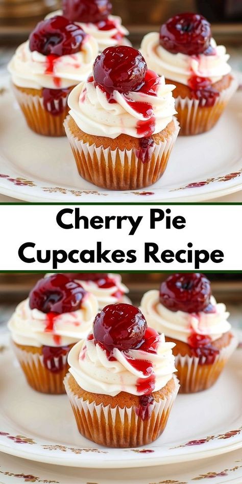 Looking for a cherry pie recipe? Try these cherry pie cupcakes! A delightful twist on traditional cherry pie recipes, perfect for cherry recipes and pie ideas. Easy and delicious dessert recipes you'll love. Cherry Pie Cupcakes, Pie Ideas, Cake Portions, Unique Pies, Cherry Pie Recipe, Cherry Cupcakes, Pie Cupcakes, Unique Cupcakes, Cherry Filling