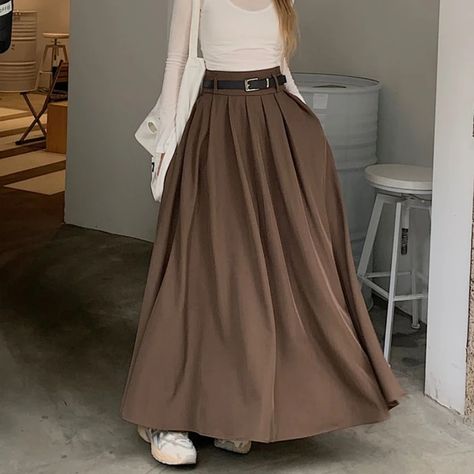 Qiukichonson Grey Midi Long Skirts Womens Maxi Skirt 2023 Autumn Winter Suit Skirt Goth Lolita High Waist Ruffle Pleated Skirts Tall Women Dresses, Maxi Skirt Fall, A Line Long Dress, Winter Suit, Ankle Length Skirt, Pleated Long Skirt, Womens Maxi Skirts, Pleated Skirts, Long Skirts