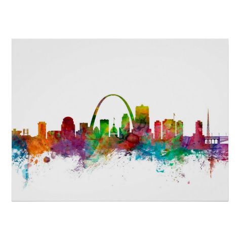 St Louis Skyline, Paint Splash, St Louis Missouri, Acrylic Wall Art, Watercolor Artwork, Wall Art Print, Metal Walls, St Louis, Missouri