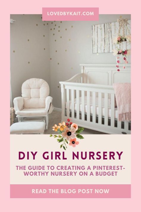 Are you a new parent looking to build a budget-friendly nursery? This guide is full of DIY nursery ideas for a budget-friendly girl nursery. Learn how to DIY nursery decor the easy way. Save money with DIY girl nursery room accesories! |Girl Nursery Artwork | Girl Nursery Light Fixture | DIY Nursery Closet #newmom #newborn #nursery Diy Baby Girl Nursery Decor, Diy Nursery Ideas, Diy Nursery Closet, Diy Nursery Signs Girl, Light Fixture Diy, Baby Girl Nursery Room Ideas Lavendar, Nursery Artwork Girl, Nursery Light Fixture, Baby Girl Nursery Fairies