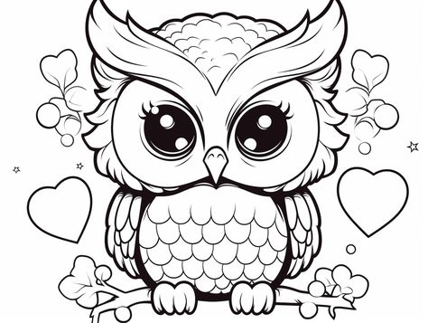 Owl Drawing Simple, Owl Coloring, Bunny Coloring, Owl Printables, Owl Designs, Owl Valentines, Owl Coloring Pages, Adult Coloring Books Printables, Valentines Day Coloring Page