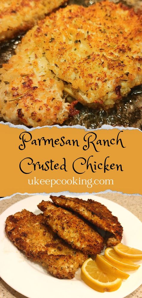 Parmesan Ranch Crusted Chicken, Homemade Garlic Ranch Dressing, Ranch Crusted Chicken, Breaded Ranch Chicken, Parmesan Ranch Chicken, Ranch Parmesan Chicken, Parmesan Ranch, Panko Crusted Chicken, Crusted Chicken Breast