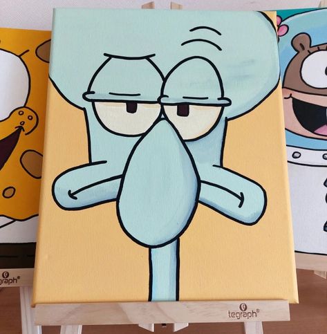 Personal Paintings Ideas, Patrick Star Painting, Spongebob Canvas Painting, Spongebob Painting Canvases, Painting Cartoon Characters, Cartoon Paintings Easy, Movie Paintings, Cartoon Painting Ideas On Canvas, Cartoon Paintings