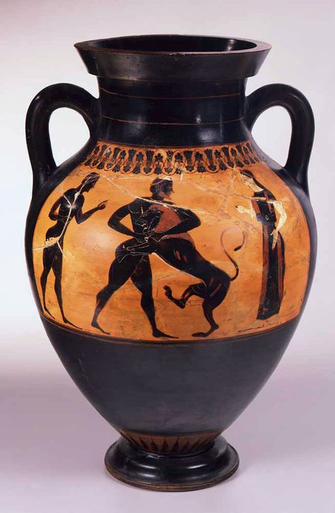 Amphora: Heracles wrestling the Nemean lion, 540-530 B.C. Timothy Green, Elgin Marbles, Ancient Vase, Nemean Lion, Ancient Greek Pottery, Istoria Artei, Ancient Greek Art, Greek Pottery, Greek Vases