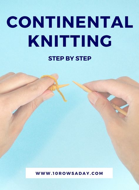 How to Hold Yarn and Adjust Tension in Continental Knitting - Step by Step | 10 rows a day #knittingforbeginners #knittingtips #knittinghowto #knittingtutorial #howtoknit #learntoknit Knitting Step By Step, Continental Knitting, Bamboo Knitting Needles, Knitting Help, Knitting Basics, Knitting Instructions, Knitted Wit, How To Purl Knit, Circular Knitting Needles