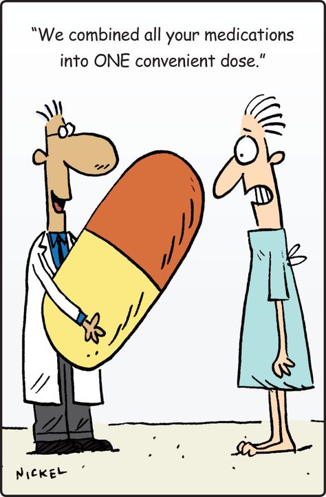 “We combined all your medications into ONE convenient dose.” Medische Humor, Pharmacy Humor, Medical Humor, Nurse Humor, A Doctor, Funny Cartoon, Funny Cartoons, Chronic Illness, Bones Funny