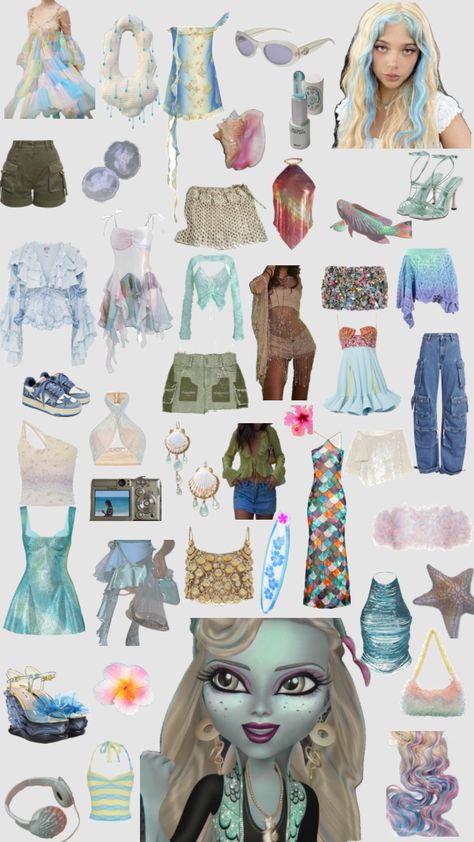 Lagoona Blue Style Guide #monsterhigh #monsterhighlagoona #lagoonablue #stylemoodboard Rock Band Costumes, Monster High Halloween Costumes, Monster High Lagoona, Monster High Halloween, Monster High Costume, Ocean Outfits, Monster High Clothes, Collage Outfits, Goth Subculture