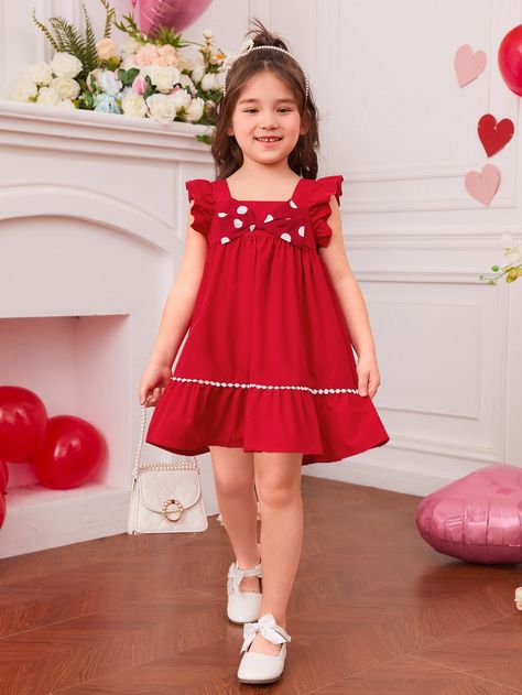 Ruffle Collar Dress, Red Dresses For Toddlers, Toddler Dress Patterns Shein, Baby Girl Dresses Red, Polka Dot Dress For Kids Sewing Patterns, Red Polka Dot Dress For Kids, Toddler Girl Dresses Summer, डिजाइनर कपड़े, Kids Summer Dresses