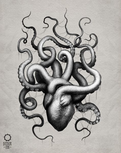 Octopus Holding Things, Tentacles Tattoo, Tentacle Tattoo, Holding A Heart, Tattoo Inspo, A Heart, Octopus, Tattoos, Art