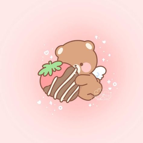 ♡ Memoli Store ♡ on Instagram: "A choco strawberry for you 🍫🍓💝 Even though Valentines is already over, Coco wants to remind you that you are loved always regardless of the bad or good days 💕💖 💕💖 Likes, comments, shares, and saves are appreciated 💖💕" Kawaii Valentines Day Wallpaper, Kawaii Valentines Day, Choco Strawberry, Dreamy Illustration, Teddy Bear Drawing, Kawaii Valentine, Strawberry Art, Strawberry Dessert, We Bare Bears Wallpapers